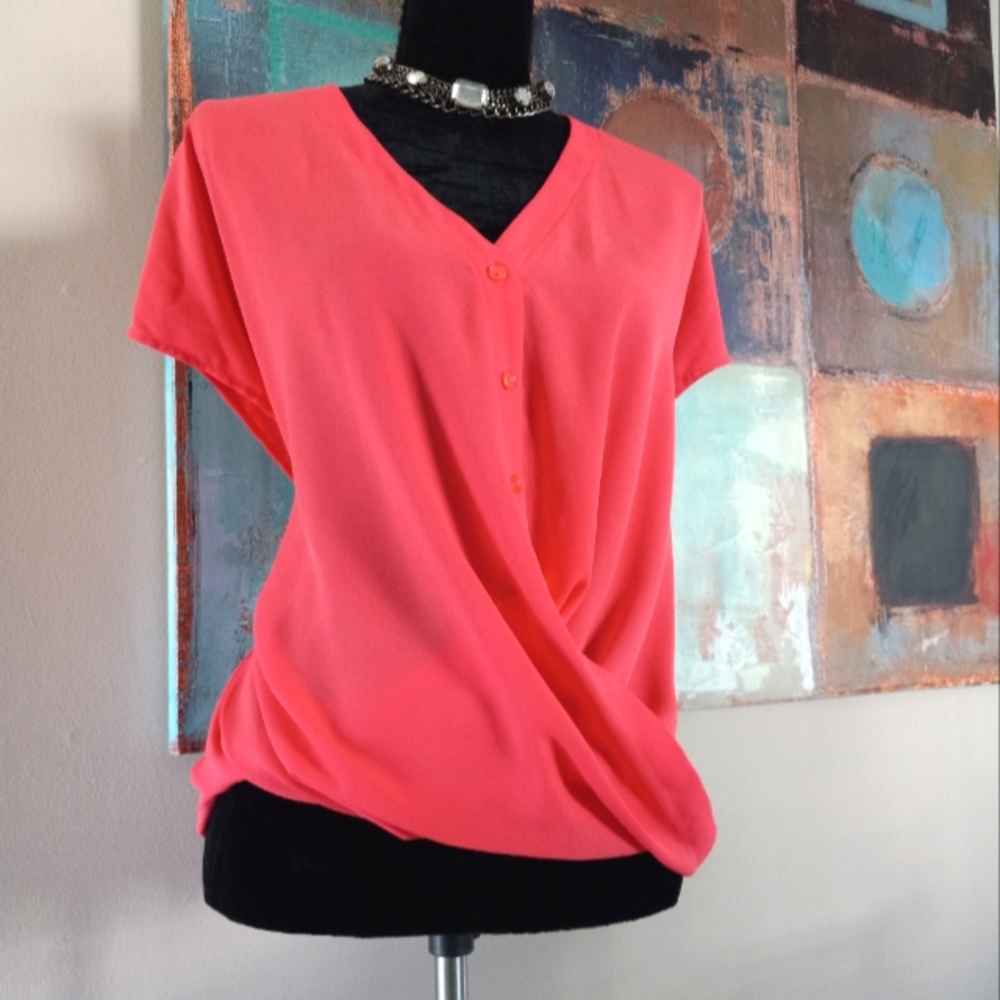 Lush Pink Sheer Draped Front Blouse Size M/ NWOT